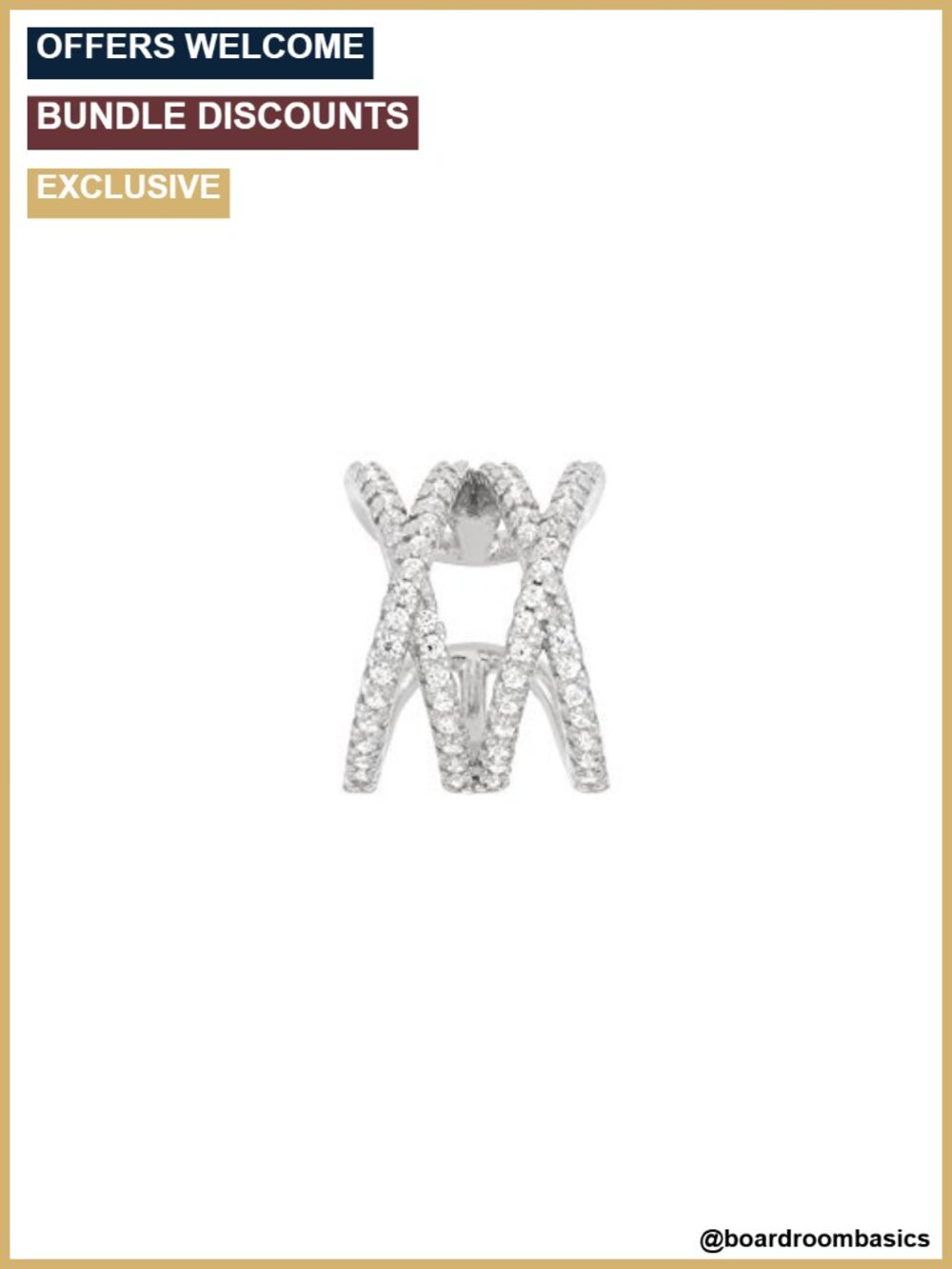 925 Sterling Silver CZ X Design Single Ear Cuff Earrings